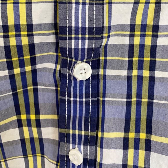 Superdry Mens Short Sleeve Plaid Button-Up Shirt Medium Cotton Blend Blue/Yellow - Picture 6 of 11